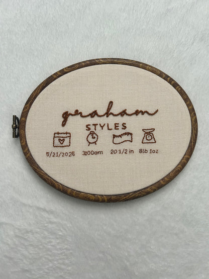 Custom Birth Stat Embroidery Hoop